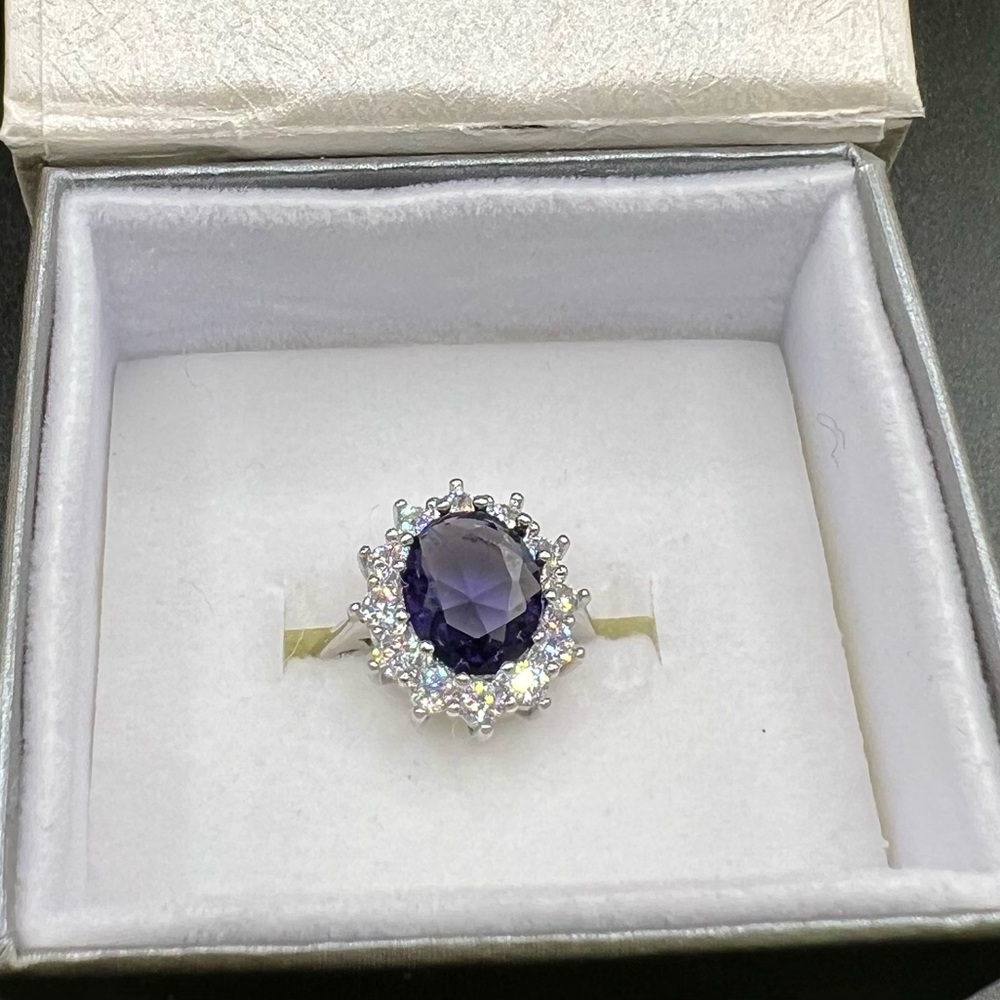 NIB S925 Stamped Amethyst and Zircon Princess Cut Oval Ring - Picture 7 of 15